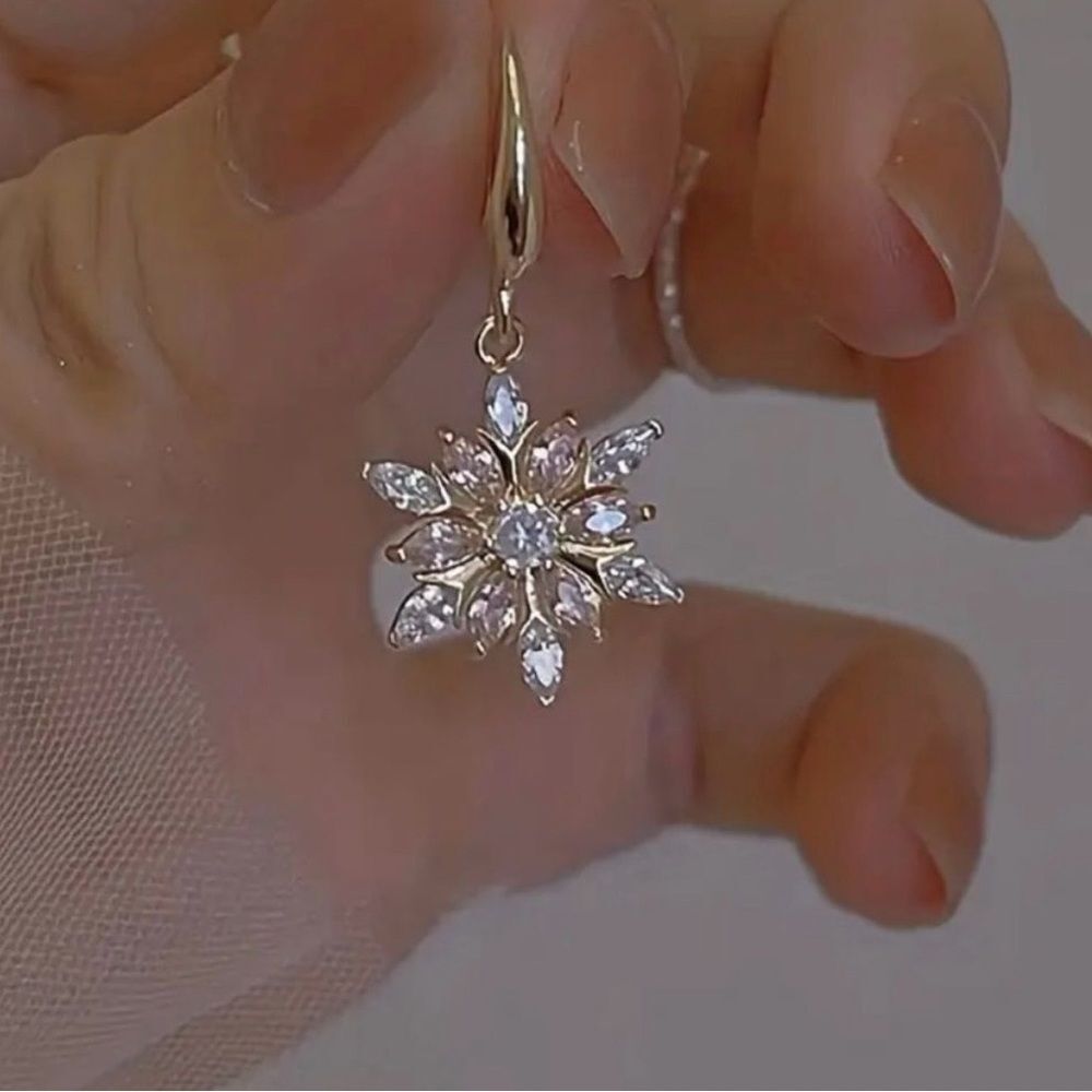Gold Snowflake Drop Earrings with Pink & Clear Stones